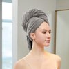 SURPRISE PIE Women Microfiber Hair Towel Wrap with Elastic Strap,Super Absorbent Anti Frizz Drying Turban for Curly, Long,Wet Hair- Grey