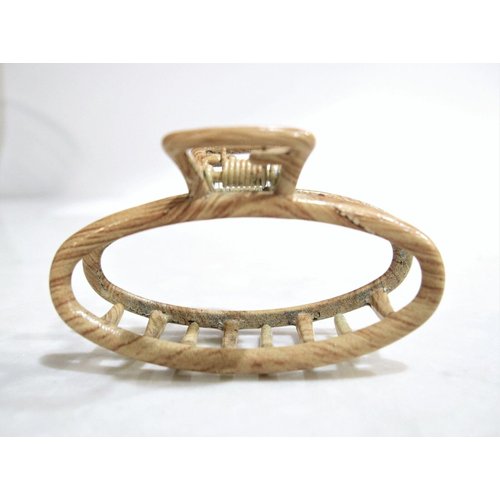 Generic Faux bamboo wood medium/small metal oval hair claw clip barrette