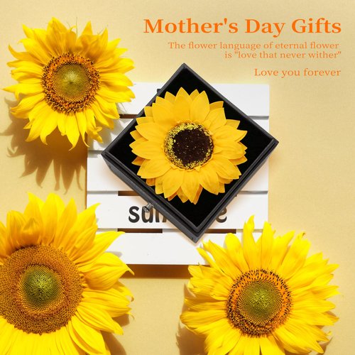 MOKOQI Sunflower Gifts for Women Artificial Sunflower Gifts for Her Mom Girlfriend Wife with Necklace in 100 Texts I Love You on Mother's Day Birthday XMS Present