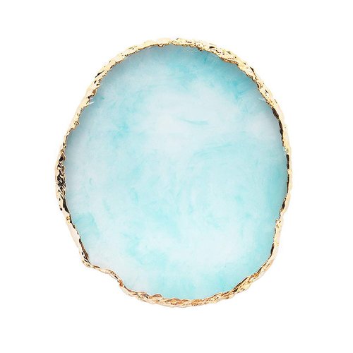 JASSINS Resin Nail Art Palette,Nail Art Painting Mixed Color Palette Gold Edge Nail Gel Color Makeup Display Board(Blue)