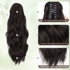 ALXNAN Ponytail Extension,16 Inch Claw Ponytail Hair Extensions for Women，Claw Clip in Long Wavy Synthetic Black Brown Ponytail Extension for Daily Use.