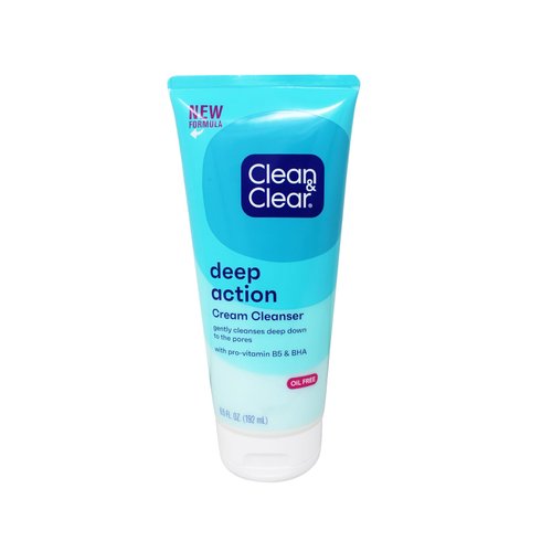 Clean & Clear Oil-Free Deep Action Cream Facial Cleanser with Salicylic Acid Acne Medication, Cooling Face Wash for Deep Pore Cleansing of Acne-Prone Skin, 6.5 oz