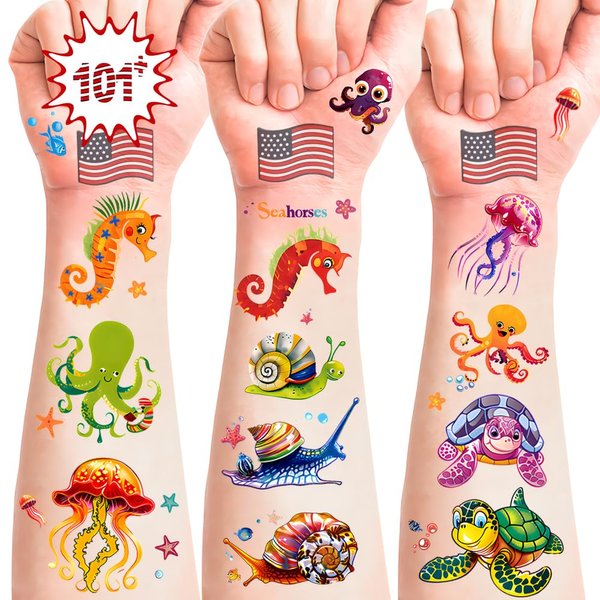 101+ Ocean Temporary Tattoos – Printable, Waterproof Fake Tattoos for Kids, Girls, Boys, Teens & Adults – Ideal for Birthday Parties, Decorations (A)