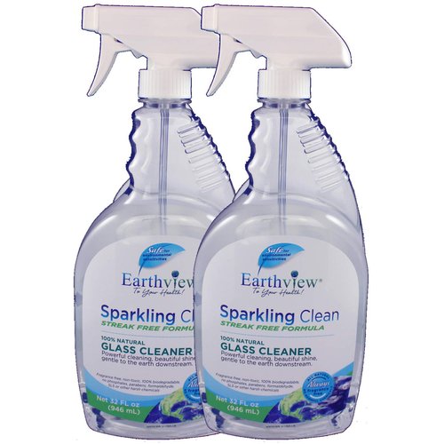 Earthview Glass Cleaner, Fragrance Free, 2 pk/ 32 oz- Designed for Environmental Sensitivities (MCS, EI, MI)