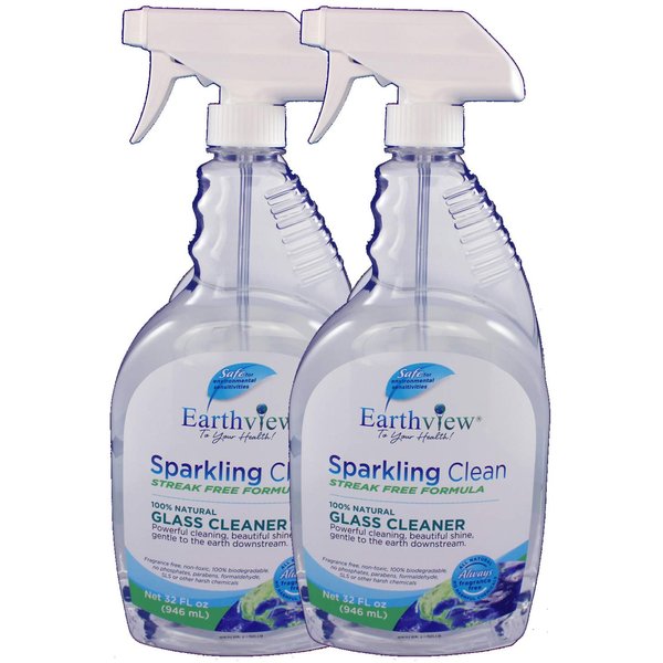 Earthview Glass Cleaner, Fragrance Free, 2 pk/ 32 oz- Designed for Environmental Sensitivities (MCS, EI, MI)