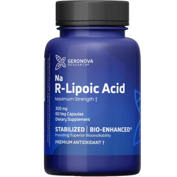 Geronova Research R-Lipoic Acid 300mg 60 Caps - Stabilized R-Alpha Lipoic Acid with Superior Bioavailability, Metabolic Activity & Healthy Aging Support - Gluten Free & Non-GMO Antioxidant Supplement