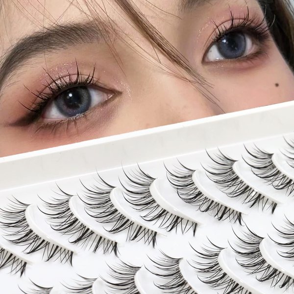 Anime Lashes With Clear Band Korean Lashes 13mm Natural Manga Look Eyelashes Wispy Anime Eyelashes 10 Pairs False Lashes Japanese Korean Natural Lashes Asian Lashes by Obeyalash