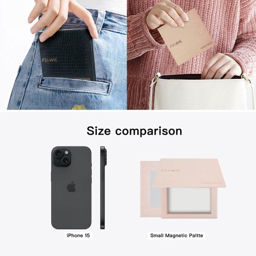 Fillwie Small Empty Magnetic Makeup Palette with Mirror, Spatula, 20 Metal Stickers, Suitable for Eyeshadow Lipstick Blush Powder Highlighter and Contour (Pink, Small)