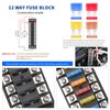 12 Way 12V Fuse Box Blade, 12Volt Fuse Block Without LED Indicator Damp-Proof Cover - 12 Circuit Independent Positive Negative Fuse Box Holder for 12V/24V Auto Car Truck Boat Marine Vehicle
