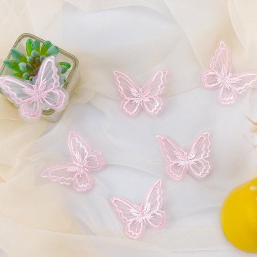 Butterfly Hair Accessories - Pink Lace Embroidery Pins, Fairy Hair Clips, Barrettes, and Ornaments for Girls' Parties (8 Pieces)