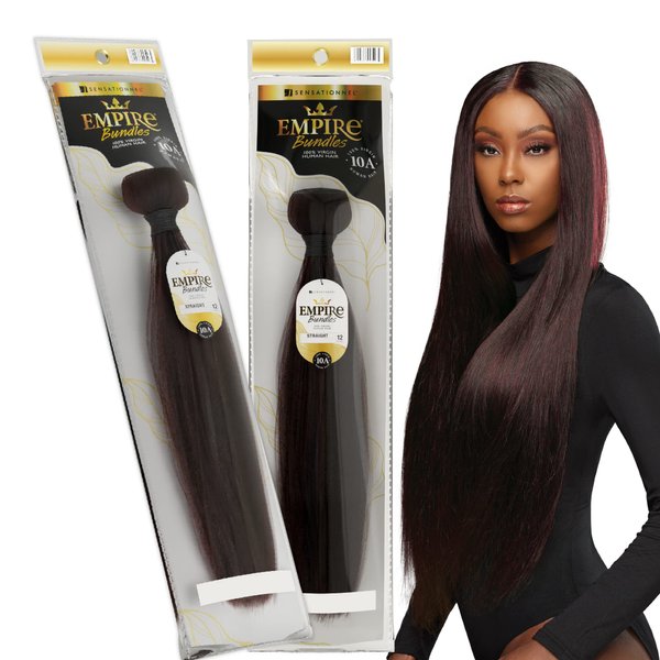 Sensationnel Empire Bundle weave hair - human hair extensions unprocessed bundle hair - Empire Bundles Straight 2 pack (12 inch, NATURAL/BLACK)