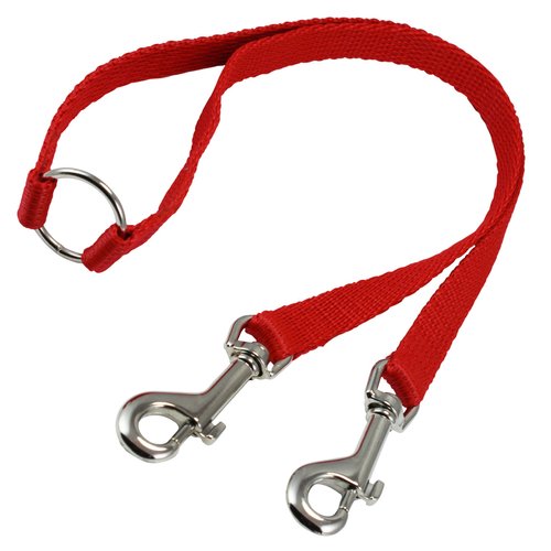 15" Nylon 2-Way Double Dog Leash - Two Dog Coupler Red 3 Sizes (Small: 5/16" Wide)