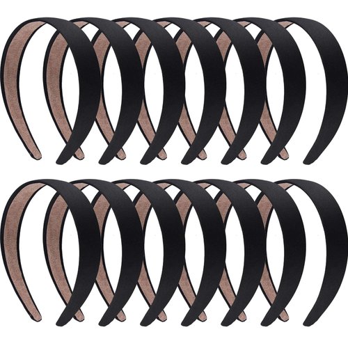 SIQUK 14 Pieces Satin Headbands 1 Inch Non-slip Ribbon Headband Black Hair Headbands DIY Satin Hard Headbands for Women Girls
