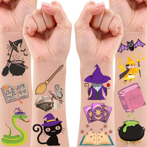 Wizard Temporary Tattoos - Wizard Birthday Pary Decorations Magical Favors Supplies Witch Halloween Party Holiday Festival Outdoor Activity Gift Idea