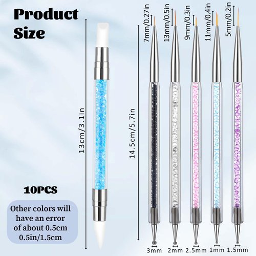 10Pcs Nail Art Sculpture Pen, Dual Tipped Silicone Nail Tools, Nail Art Tools, DIY Brush Dotting Tools Kit for Design Nail Foil Carving Drawing and 3D Effect Shaping Drawing Dotting Tools