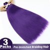 Purple Braiding Hair Extensions 16 Inch Pre stretched Braiding Hair Hot Water Setting Synthetic Hair Pre Stretched Crochet Braids Hair(16 Inch,3 Packs,Purple#）