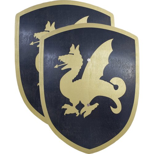 Adventure Awaits! - 2-Pack - Handmade Wooden Toy Gold Dragon Shield - Handmade - Lightweight Wood Toy Shield Set for Outdoor Play