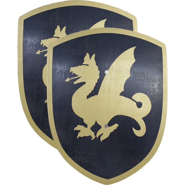 Adventure Awaits! - 2-Pack - Handmade Wooden Toy Gold Dragon Shield - Handmade - Lightweight Wood Toy Shield Set for Outdoor Play