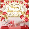 Red Gold Anniversary Party Decorations Happy Anniversary Banner Backdrop and 18Pcs Red Gold Happy Anniversary Balloons Anniversary Party Photography Background for Wedding Anniversary Party Supplies