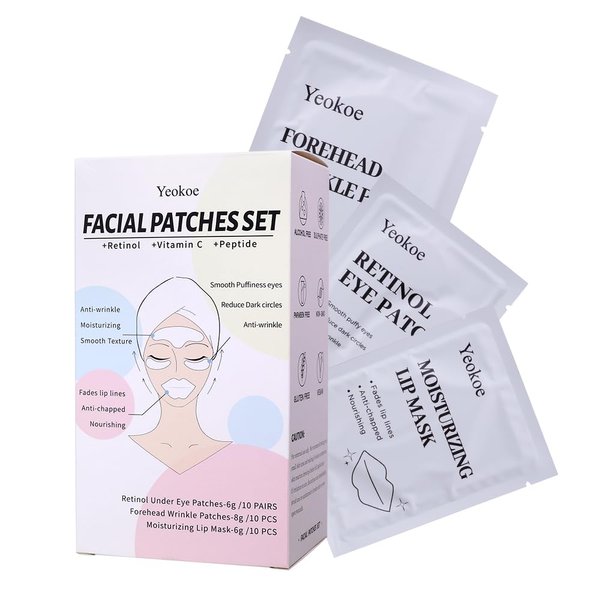 Yeokoe Facial patches set 30 PCS Forehead Wrinkle Patches,Under Eye Patches and Lip Mask