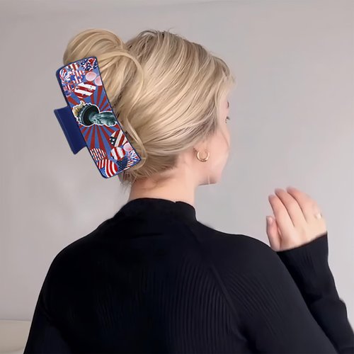 American Flag Hair Claw Patriotic Statue of Liberty Hair Clip Independence Day Balloons Hair Accessories Red White Blue Leather Claw Clips Hair Accessories for Women Girls 4th of July Memorial Day