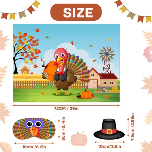 ASTARON Pin The Hat on Turkey Thanksgiving Pin The Tail Party Games Activities for Kids 36 Stickers Fall Festival Kids Birthday Family Party Games