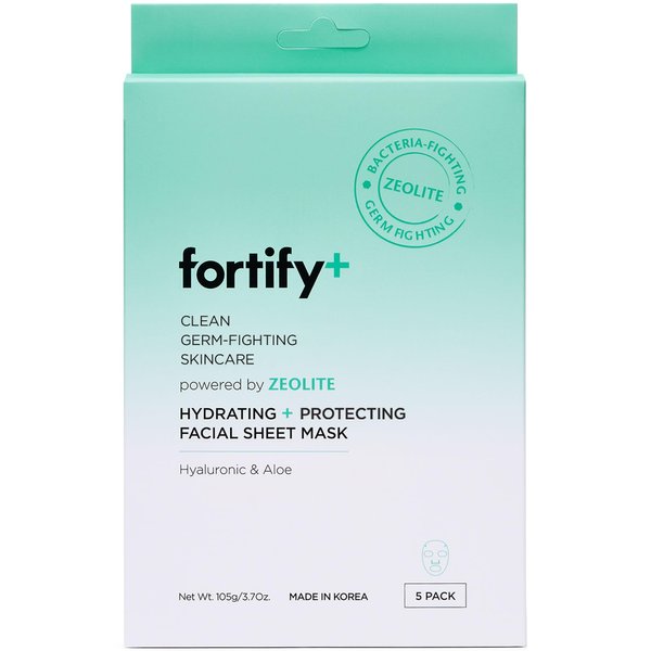 Fortify Facial Sheet Mask - Hyaluronic Acid, Aloe, and Zeolite - Moisturizing & Anti Aging - Creates Protective Barrier - Vegan, Cruelty Free - Made in Korea - 5 Pack