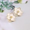 Sttiafay Vintage Enamel Flower Stud Earrings Camellia Flower Earrings Gold Crystal Flower Petal Earrings White Petal Stud Earrings Jewelry for Women
