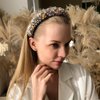 JWICOS Gold Elegant Velvet Wide Headbands Vintage Hairband with Crystal Beads Shining Fashion Flower Pearl Hair Hoops for Women and Girls Pack of 1 (Gold)