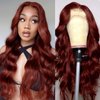 Lace Front Wig Reddish Brown Human hair Wigs Body Wave Wigs for Black Women 13X4 HD Transparent Lace Front Wig 180% Density Virgin Human Hair Wig Pre Plucked with Baby Hair Glueless Wigs 20 Inch