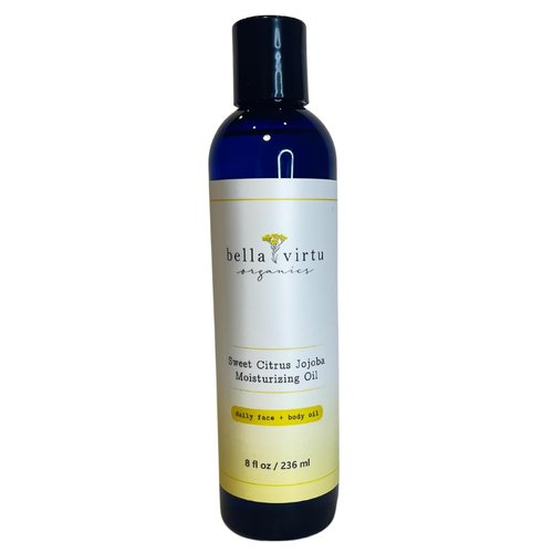 Bella Virtu Organics Sweet Citrus Jojoba Moisturizing Oil, Organic Face and Body Oil, Natural Skincare for Men and Women, Bath Oil for Hydration