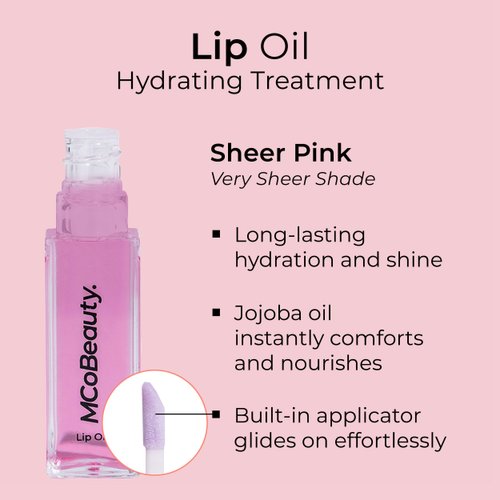 MCoBeauty Lip Oil Hydrating Treatment, Pink Lady, Moisturizing Shine for Naturally Beautiful Lips, Vegan, Cruelty Free Cosmetics