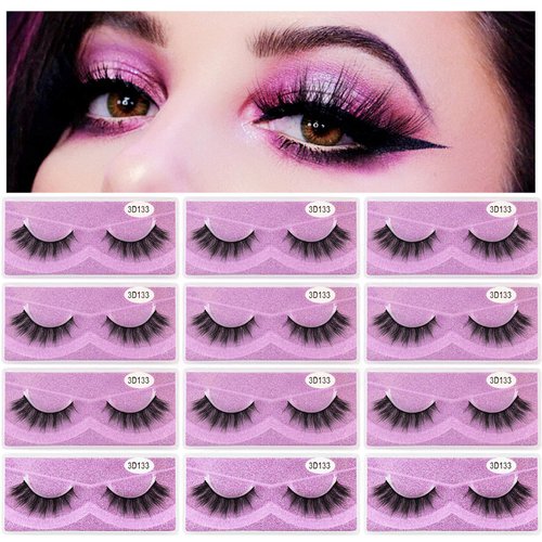 MAGEFY Eyelashes 12 Pairs 1 Style Lashes Wholesale, Natural Look Faux Mink False Lashes Pack, Handmade Reusable Soft Fake Eyelashes (3D133)