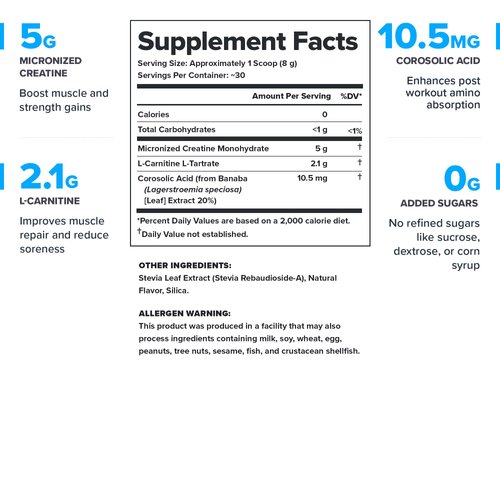 LEGION Recharge Post Workout Supplement - All Natural Muscle Builder & Recovery Drink with Micronized Creatine Monohydrate Naturally Sweetened & Flavored (Unflavored, 30 Serving (Pack of 1)