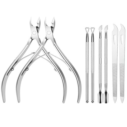 Cuticle Trimmer with Cuticle Cutter and Pusher, Cuticle Nail File and Cuticle Remover, 8PCS Professional Cutter Clipper Manicure Tools (Silver)