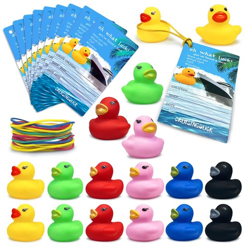 72 PCS Duck Tag Cruise Kits Duck Tags for Cruising Set Include Cruising Rubber Duck Tags Small Cruise Ducks Rubber Bands for Hiding Carnival
