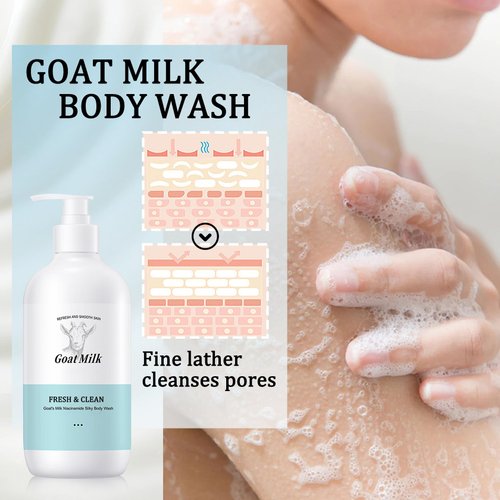 DuoZeng Goat Milk Body Wash,Gentle Silk Soft Foaming Milk Bath,Moisturizing Body Cleanser for All Skin