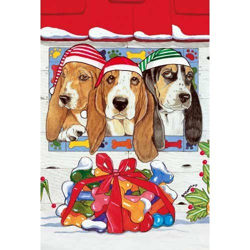 Pipsqueak Basset Hound Christmas Cards Santa Lookout : 10 Holiday Cards with Red Envelopes - ADORABLE!