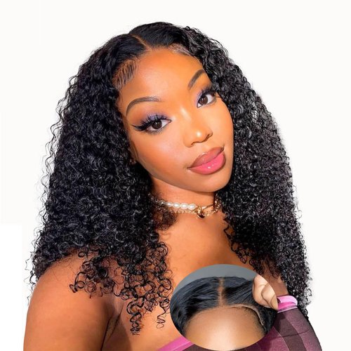 4x4 Wear and Go Glueless Curly Wigs Human Hair 12A Pre Plucked Pre Cut Curly Wigs Natural Black Human Hair No Glue Lace Closure Wigs for Black Women 150% Density 16 inch