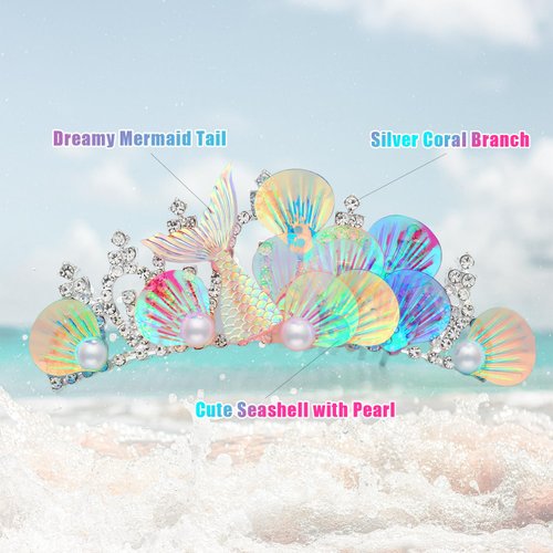 Mermaid Headband, Mermaid Headband Crystal Rhinestones Comb For Tiara Elegant Hair Accessories for Women Girls Birthday Wedding Party Costume Headpiece Decorations