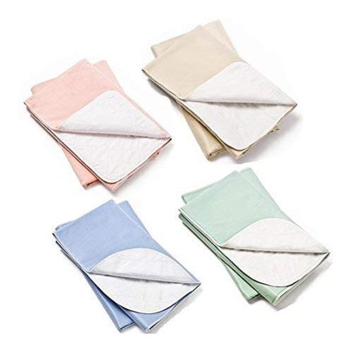 4 PACK Washable Bed Pads/Reusable Incontinence Underpads 18x24 - Blue, Green, Tan and Pink - Ideal for Children and Adults Wholesale Incontinence Protection / Cloth Chucks Bed Pads Washable