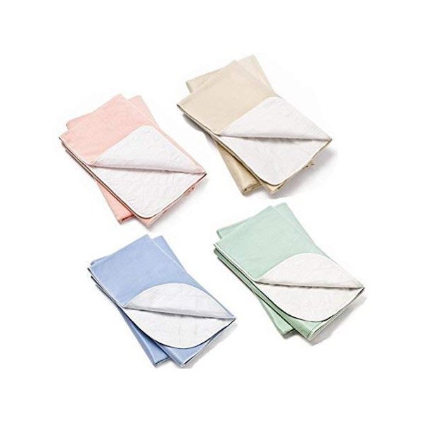 4 PACK Washable Bed Pads/Reusable Incontinence Underpads 18x24 - Blue, Green, Tan and Pink - Ideal for Children and Adults Wholesale Incontinence Protection / Cloth Chucks Bed Pads Washable