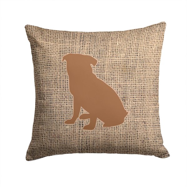 Caroline's Treasures BB1084-BL-BN-PW1414 Pug Burlap and Brown BB1084 Fabric Decorative Pillow Machine Washable, Indoor Outdoor Decorative Pillow for Couch, Bed or Patio, 14Hx14W