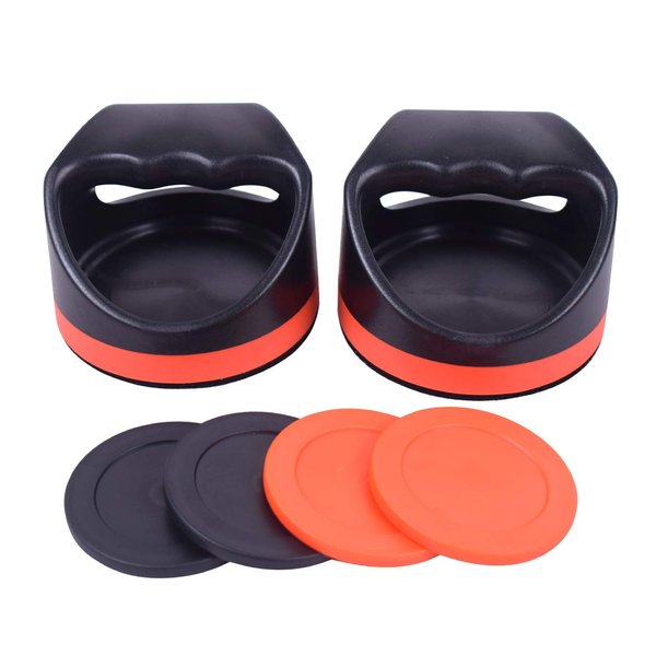 Plastic Air Hockey Strikers/Pushers, 2 PCS 4" Plastic Black Air Hockey Pushers and 4 PCS 2.75" Pucks Replacement for Game Tables Goalies Equipment Accessories