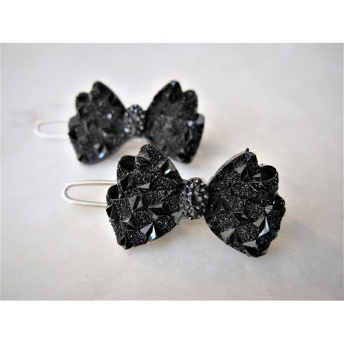 Generic Two small tiny sparkle black bow crystal hair pin clip barrettes fine hair
