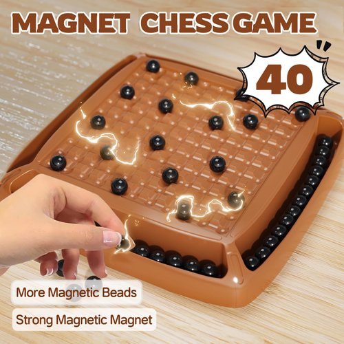 Magnetic Game Chess, Magnet Game Board Games for Kids 6-8-12, Magnet Chess Game for Adults, Family Game for Kids and Adults, Magnetic Game with 40 Pieces, Fun Birthday Gifts for Kids (Brown)
