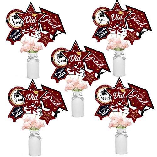 Maroon and Gold Graduation Decorations Set of 24 Class of 2024 Table Decor Congrats Grad Party Ce...