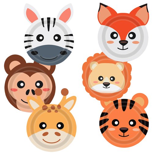 UROINEPA 60PCS Safari Jungle Wild Animal Party Supplies Disposable jungle zoo animal Shaped Paper Plates for Birthday Party, Baby Shower and jungle safari theme party decorations