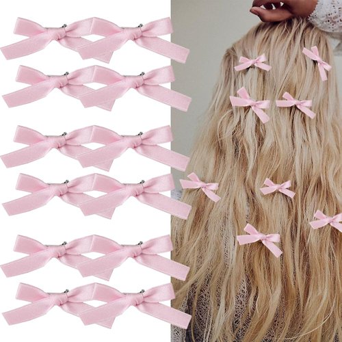 Bmobuo 12PCS Pink Hair Ribbon Clips Small Hair Bows Clips Small Silk Pink Hair Clips Mini Bows Ha...