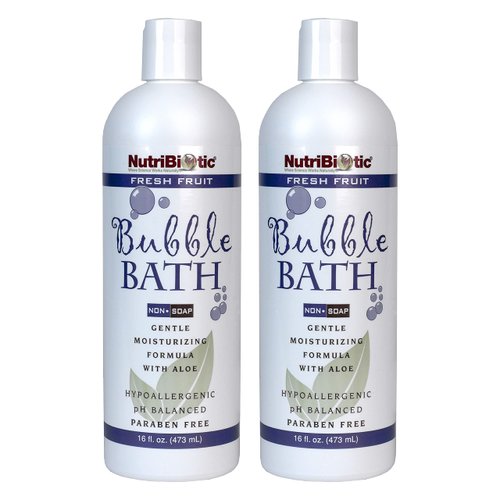 NutriBiotic Bubble Bath, Fresh Fruit, 16 Oz. Twin Pack | Gentle Moisturizing with GSE, Aloe & Botanicals | Bubble Bath Fun for Kids, Too | Tear-Free, Oil-Free, Vegan, Hypoallergenic & pH-Balanced